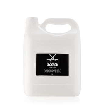 5L bottle of My Butchers Block Woodcare Mineral Oil for preserving and moisturizing wooden items.