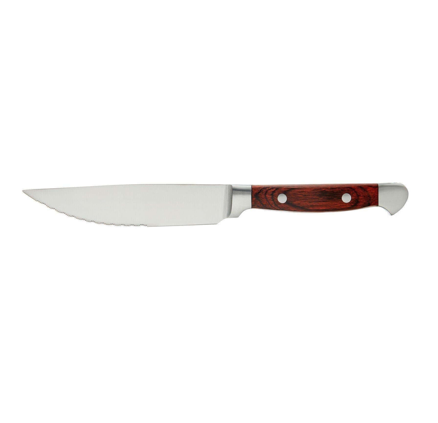 My Butchers Block steak knife with wooden handle and stainless steel blade, ideal for precision cutting of steaks.