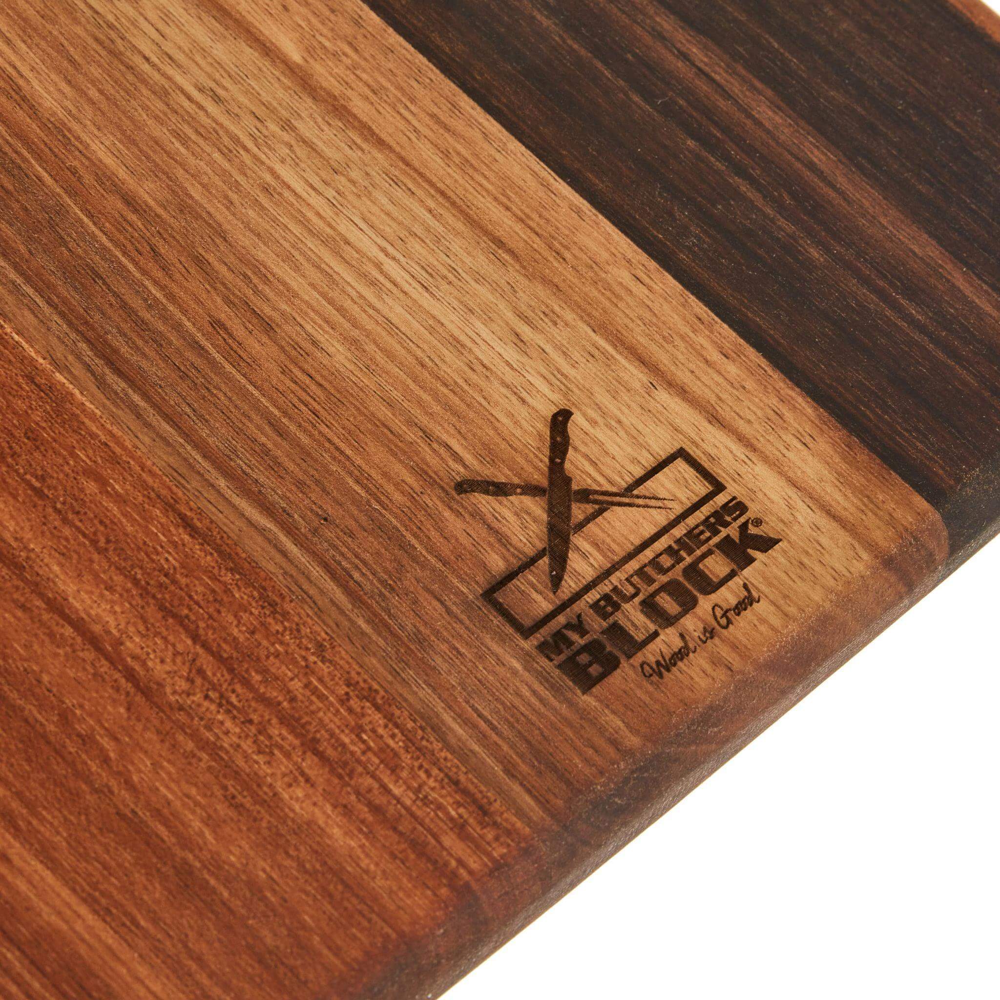 Close-up of the My Butchers Block logo engraved on the Large Cheeseboard, showcasing the brand’s quality craftsmanship.