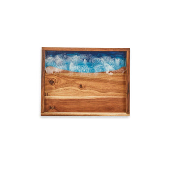 Top view of Small Wooden Serving Tray with blue resin