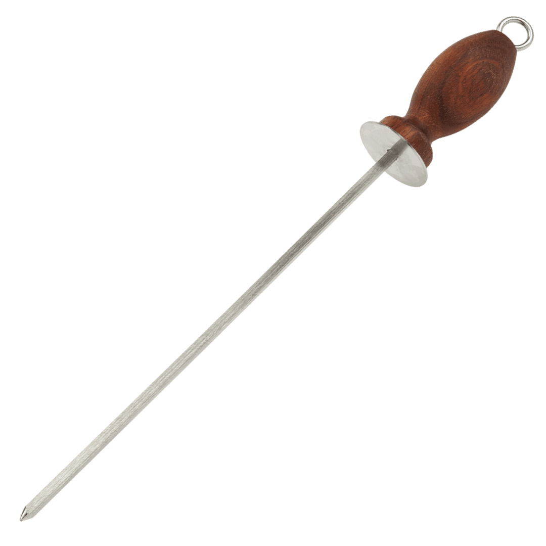 Single skewer with a solid wooden handle, perfect for grilling meat, fish, and vegetables over an open fire.