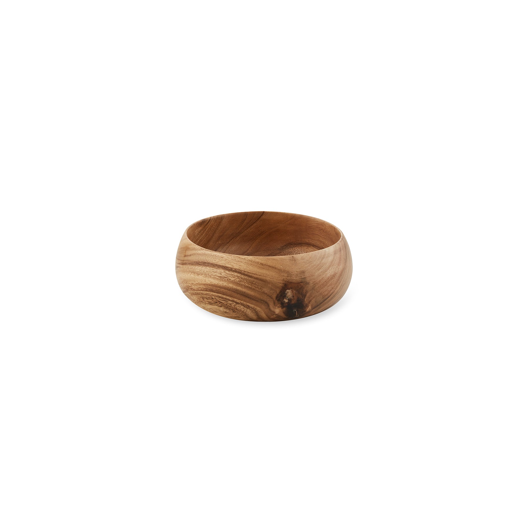 Handcrafted small round wooden bowl showcasing natural wood grain, perfect for serving and stylish storage.
