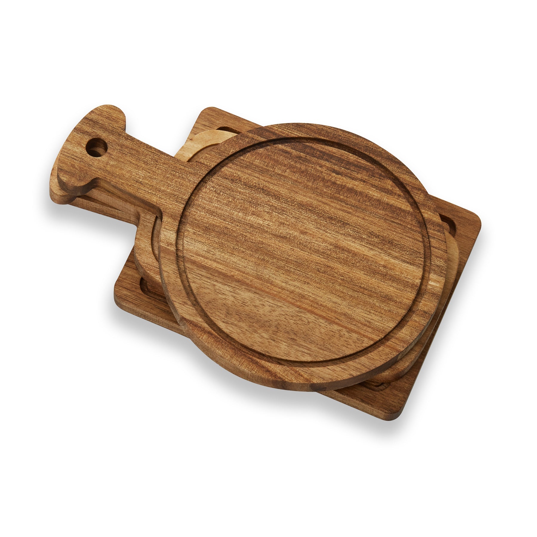 A set of three wooden tapas boards.