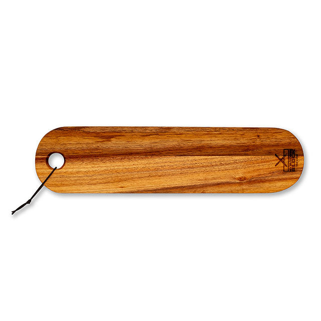 Stylish wooden serving paddle with a loop for hanging, ideal for kitchen and dining use.