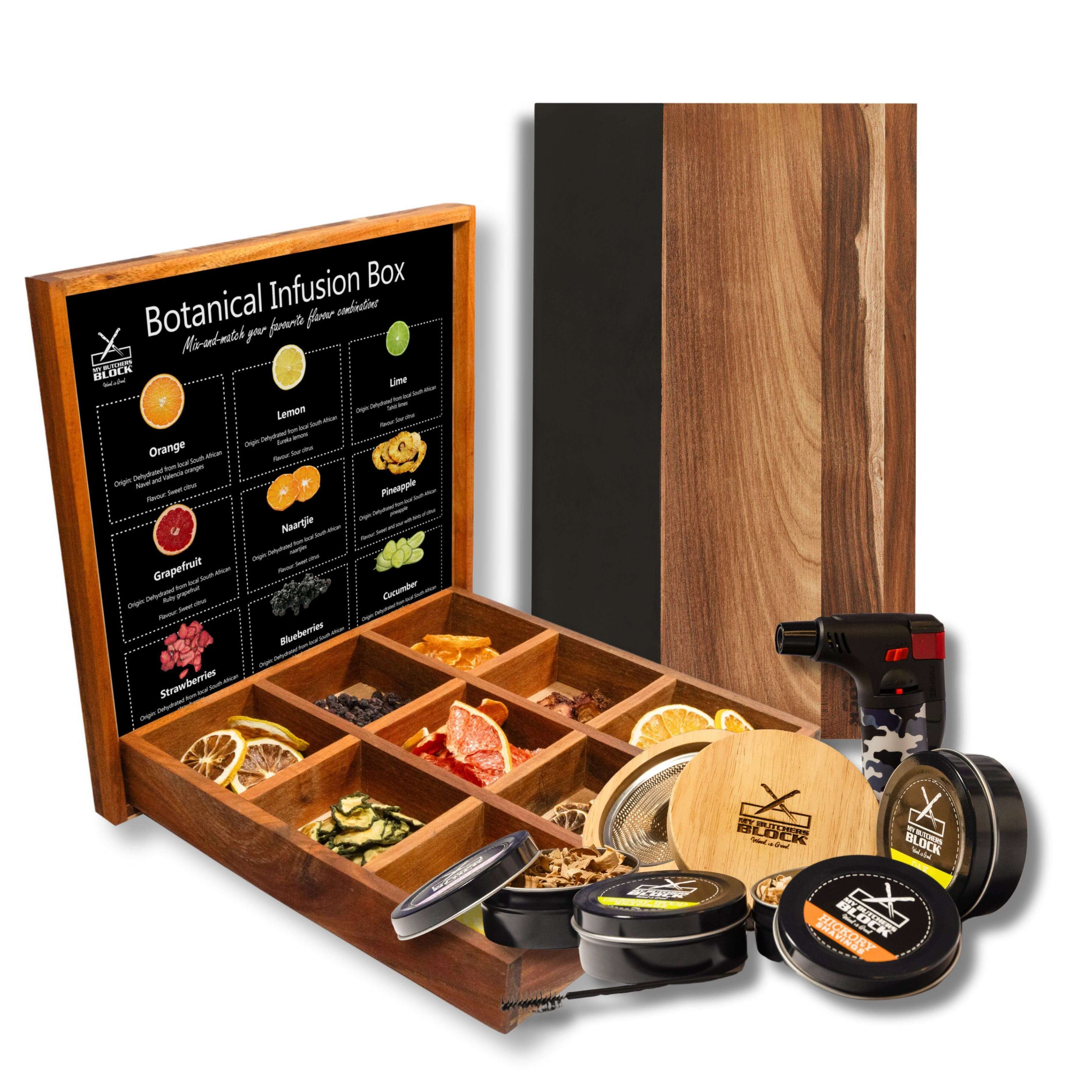 Cocktail Night Combo Deal featuring a Botanical Infusion Box with assorted dried fruits and herbs for crafting premium cocktails.