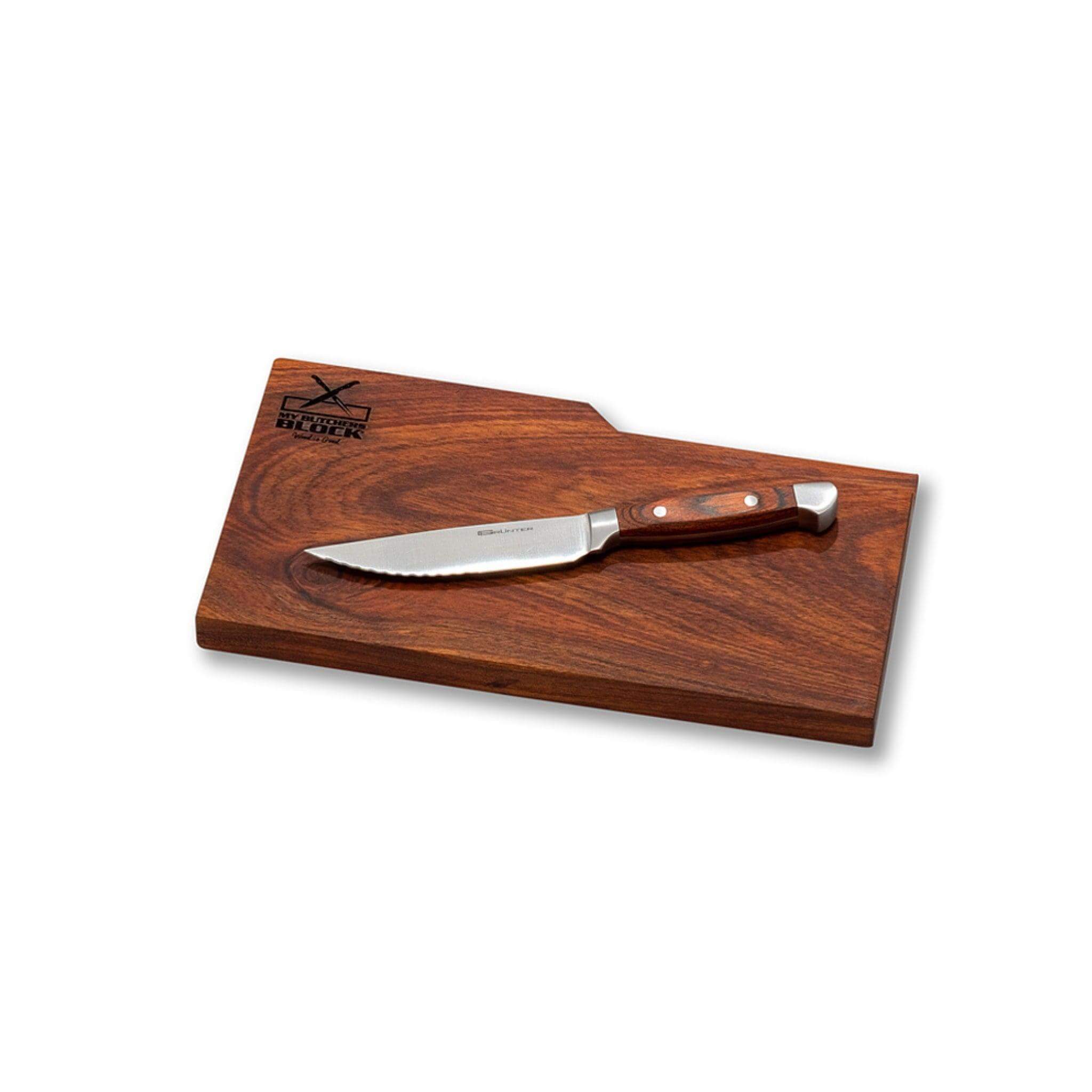 Side view of Biltong Board with Knife outside of the insert slot