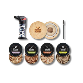 Cocktail Night Combo Deal with torch, wood chips, strainer, and cleaning brush for creating premium cocktails.