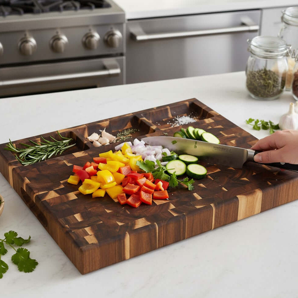 End Grain Prep Board with Compartments - My Butchers Block Pty Ltd