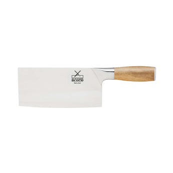 My Butchers Block Cleaver Knife with thick stainless steel blade and ergonomic wooden handle for precision chopping.