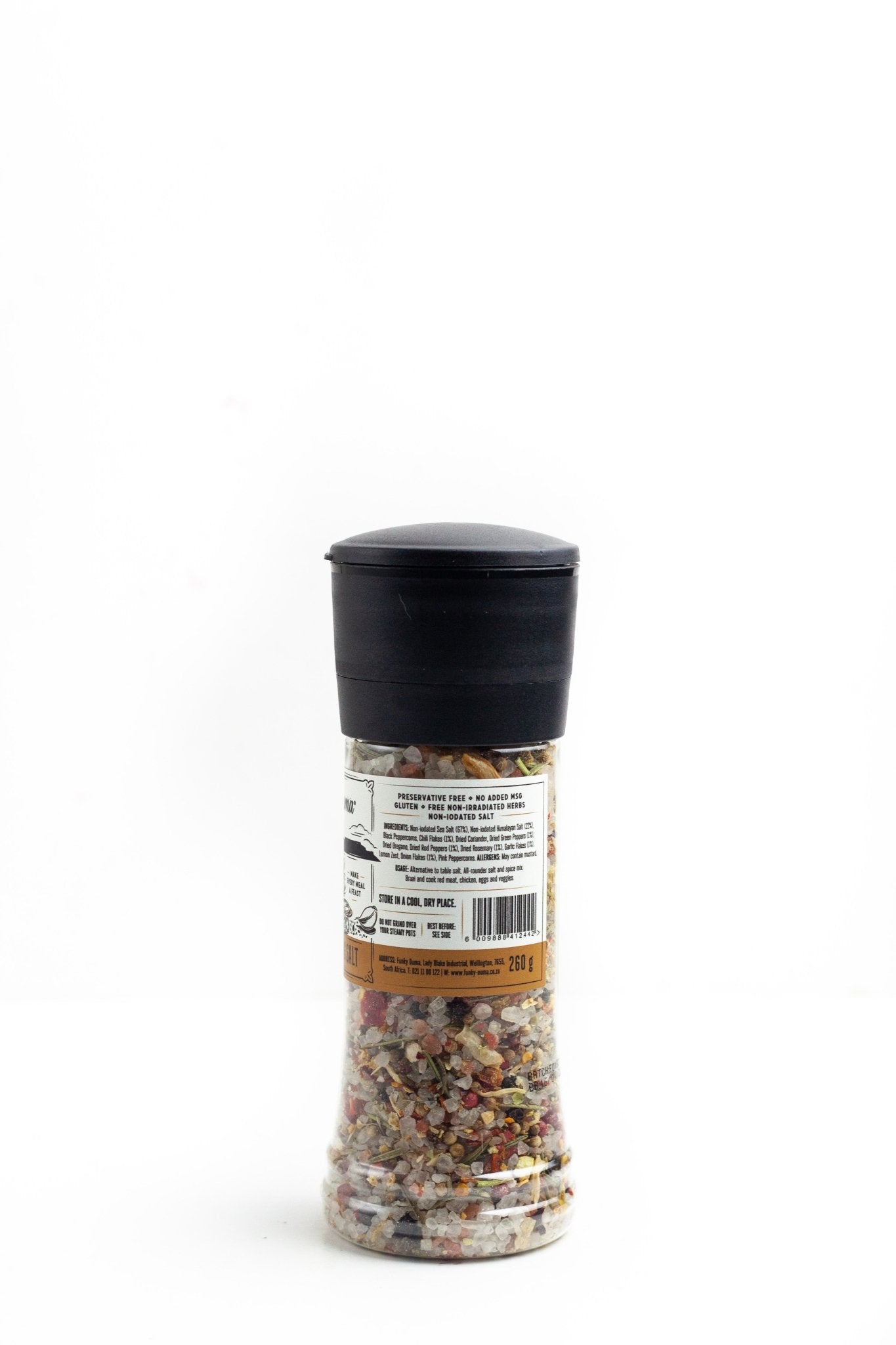 Funky Ouma Braai and Cooking Salt Mini Grinder - close-up