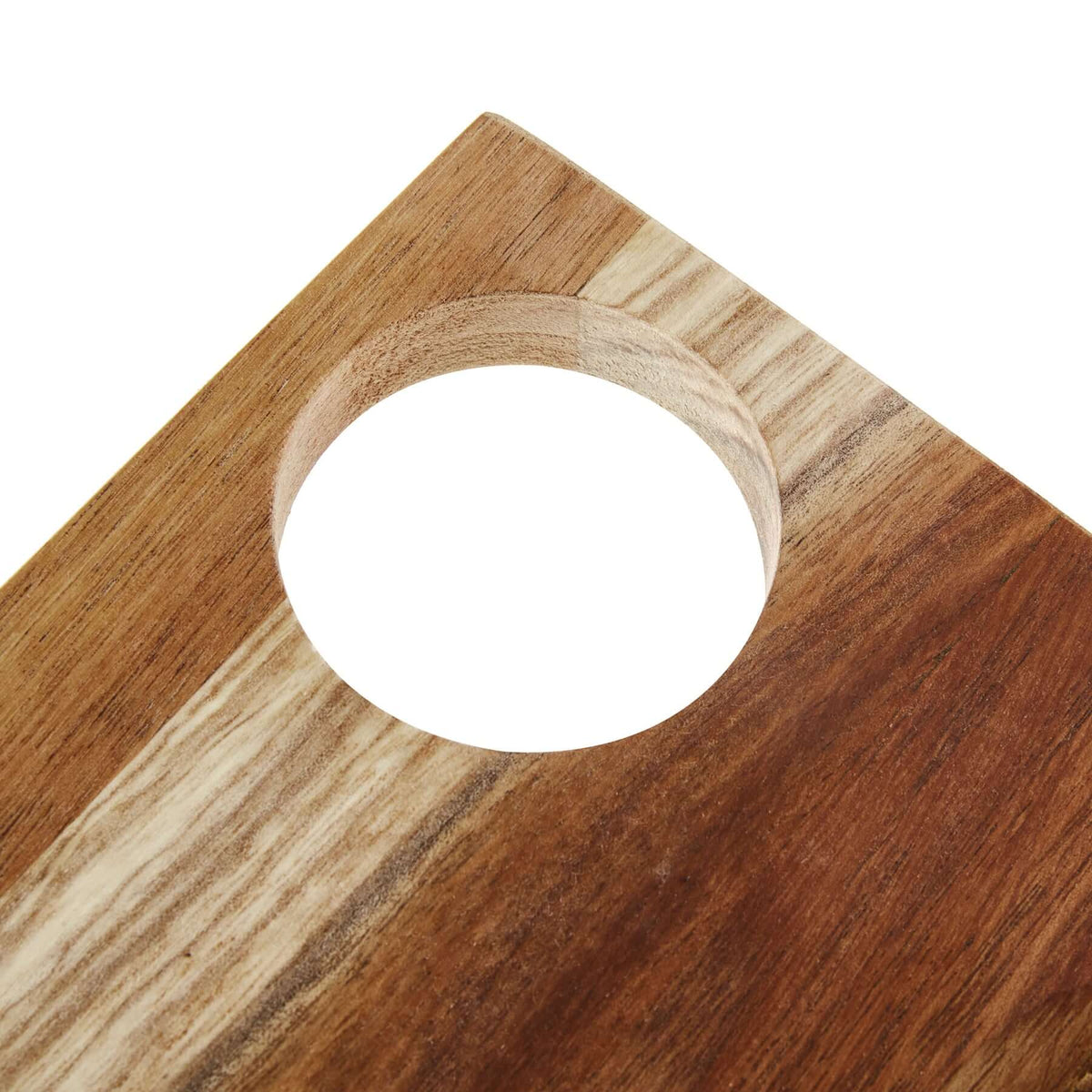 Handy Andy In Blue Resin wooden chopping board with a circular cutout for easy handling and serving.