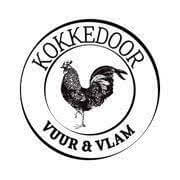 Logo of Kokkedoor featuring a rooster, with the text 'Vuur & Vlam' in a circular design.