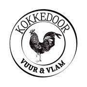 Logo of Kokkedoor featuring a rooster, with the text 'Vuur & Vlam' in a circular design.