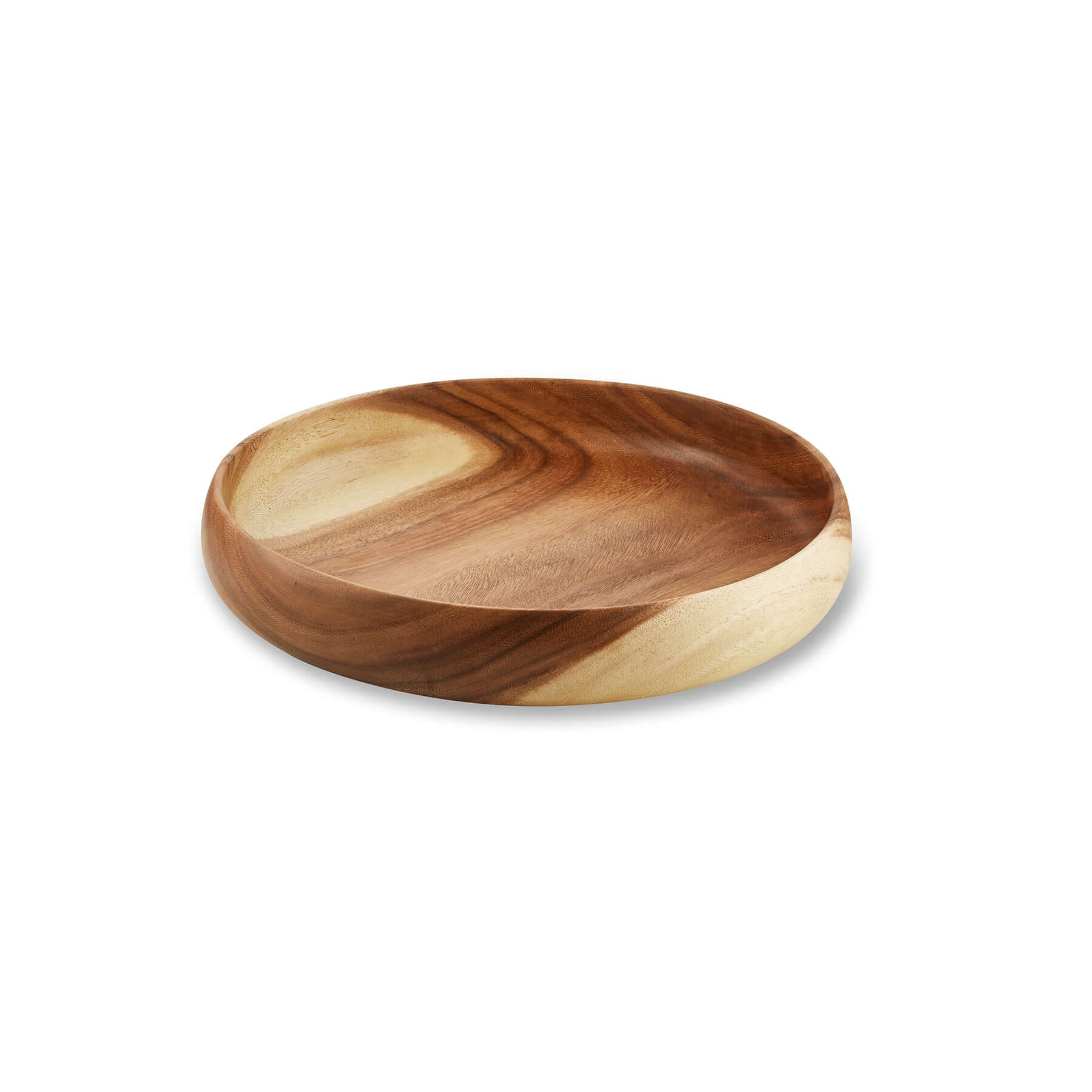 Large handcrafted wooden bowl showcasing natural grain and texture, ideal for stylish serving and storage.