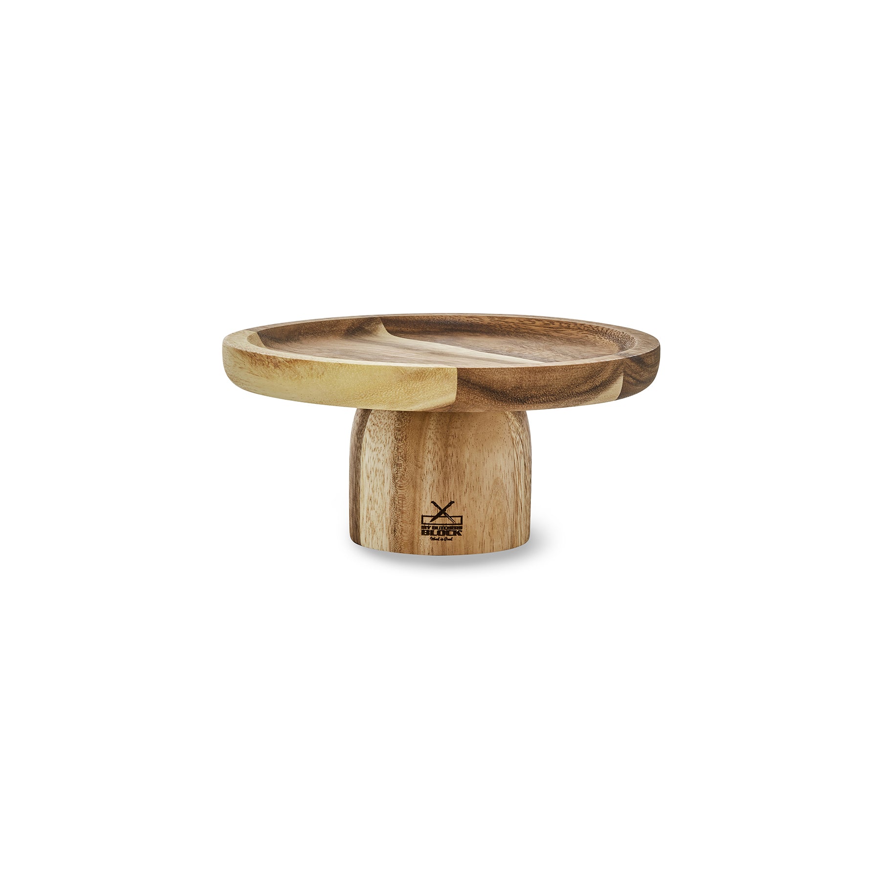 Handcrafted wooden cake stand with a round platform, perfect for showcasing desserts and elegant baking presentations.