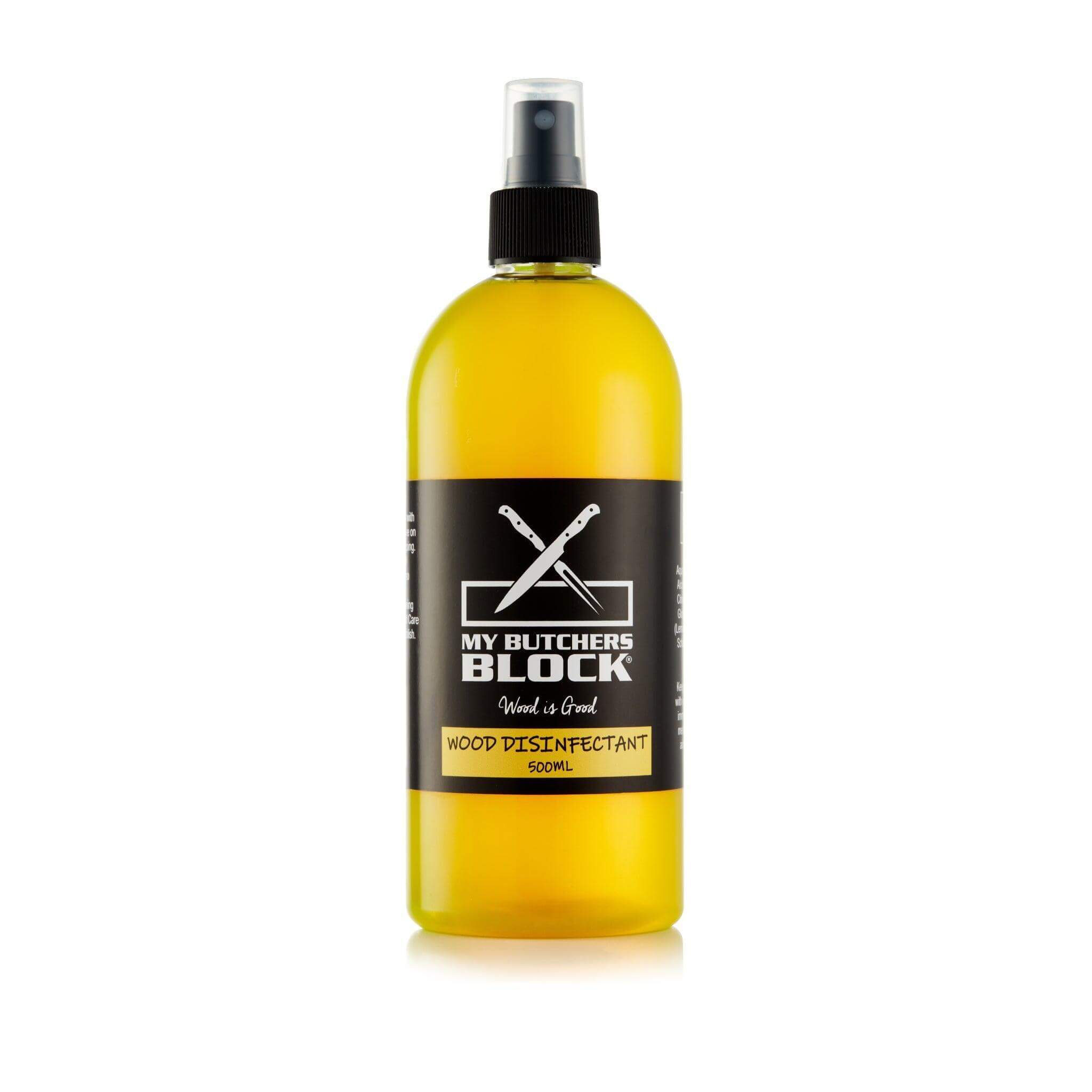 My Butchers Block Wood Disinfectant 500ml spray bottle for cleaning kitchen surfaces.
