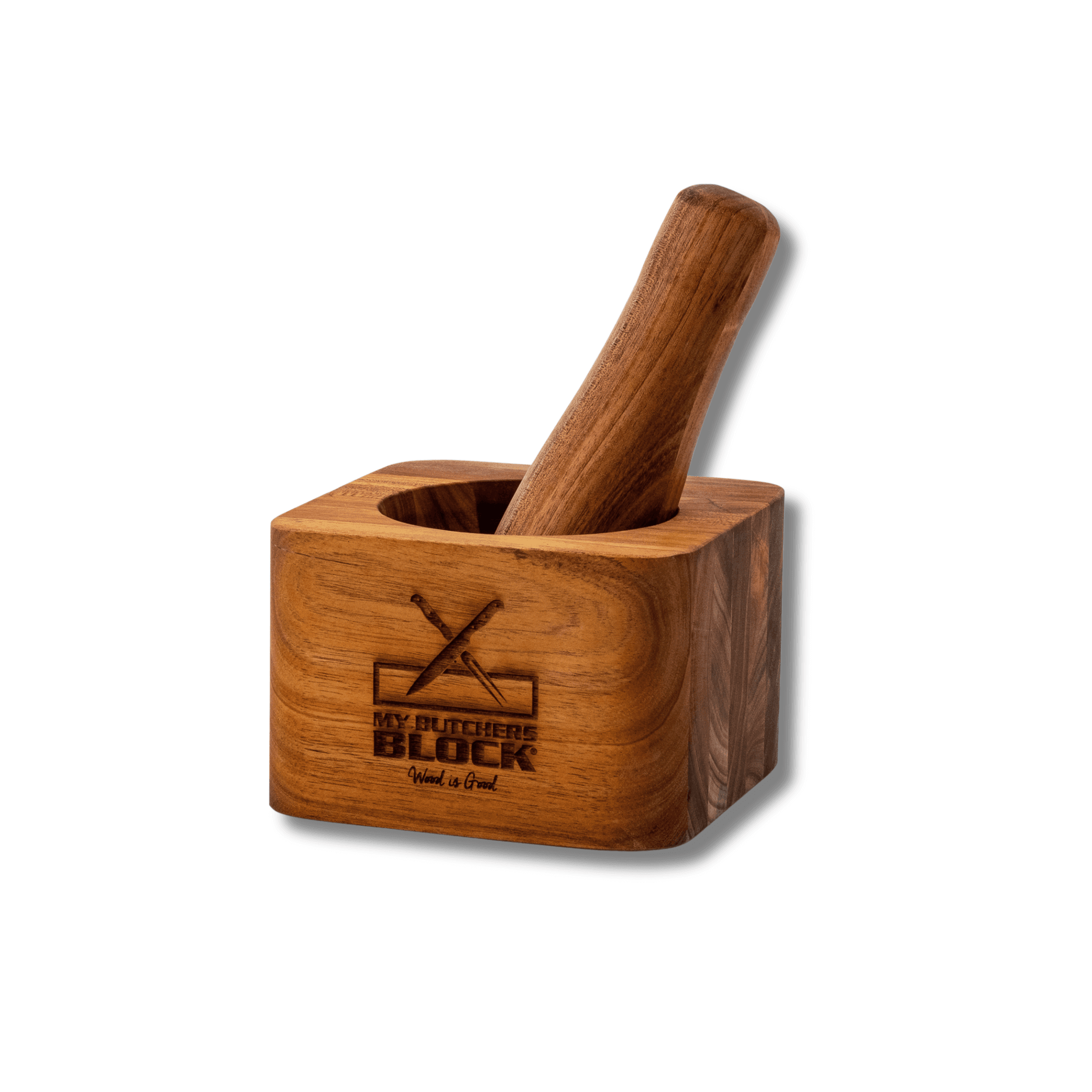 Wooden mortar and pestle set from My Butcher's Block for grinding spices and herbs in style.