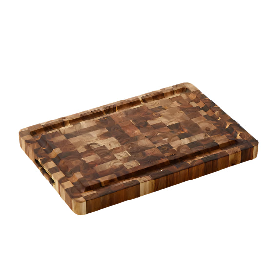 Small end grain chopping board made from durable hardwood for professional kitchen prep.