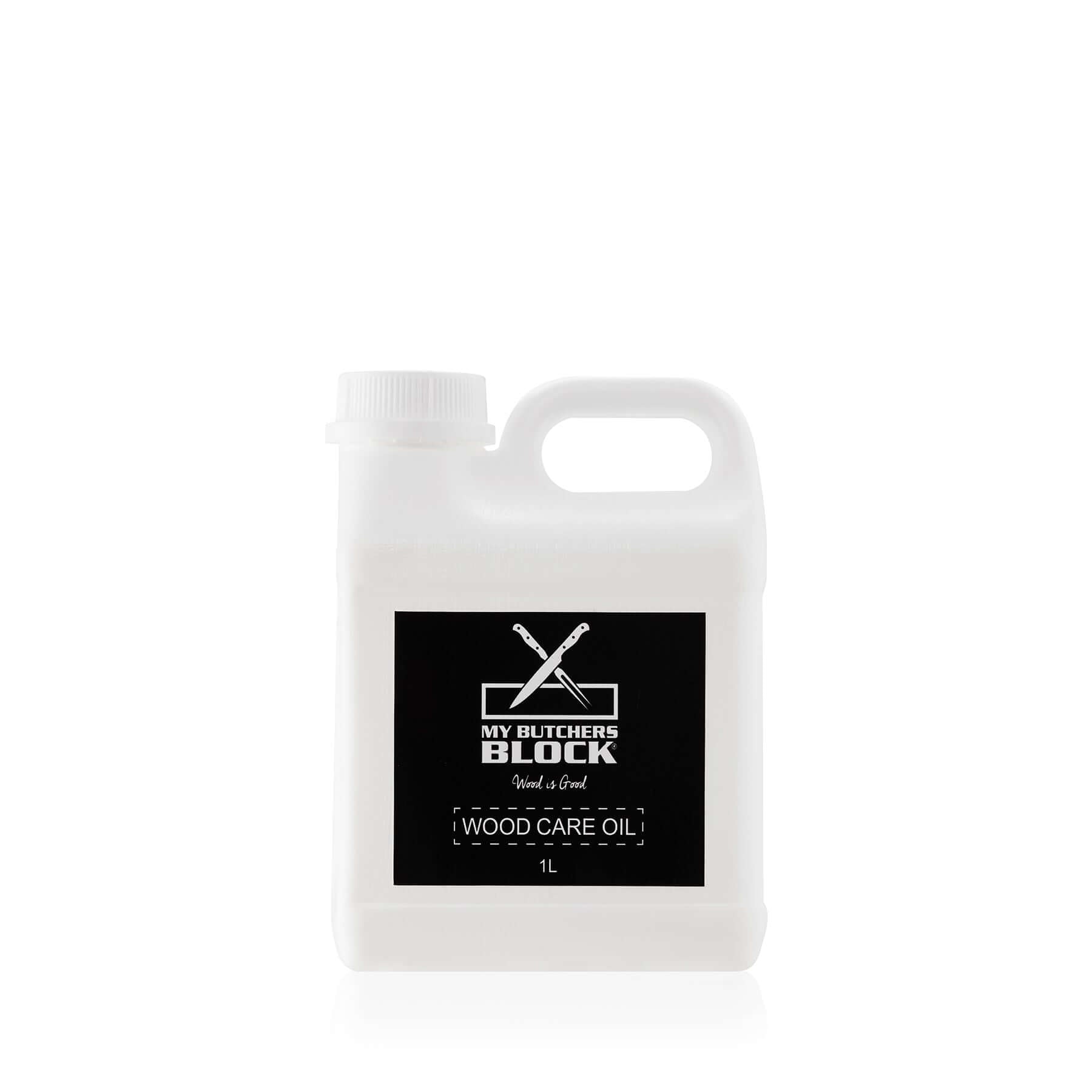 Woodcare Mineral Oil 1L bottle for nourishing and protecting wooden kitchenware.
