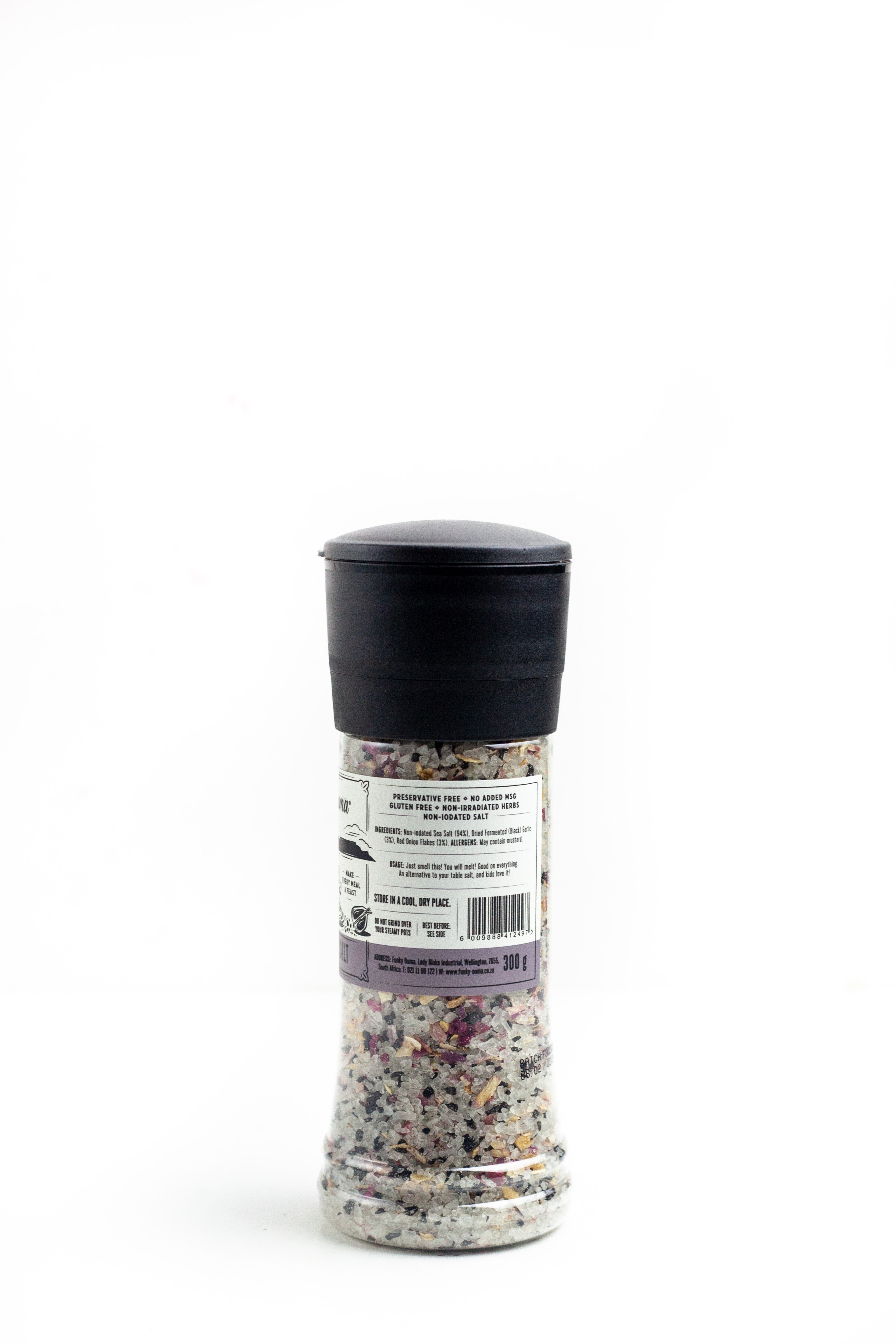 Funky Ouma Black Garlic Salt Mini Grinder - close-up