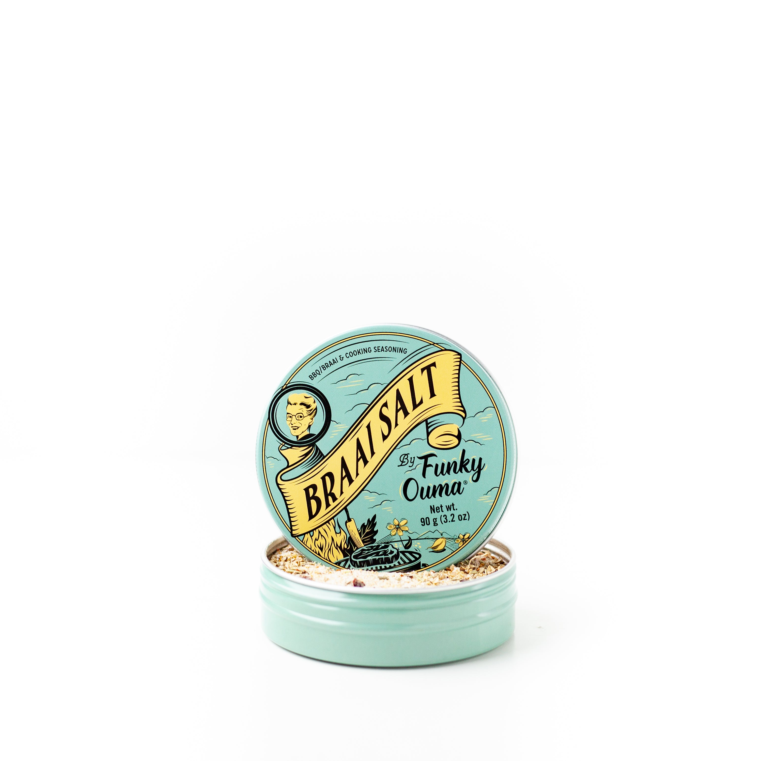 Funky Ouma Braai Salt Travel Tin - front of tin