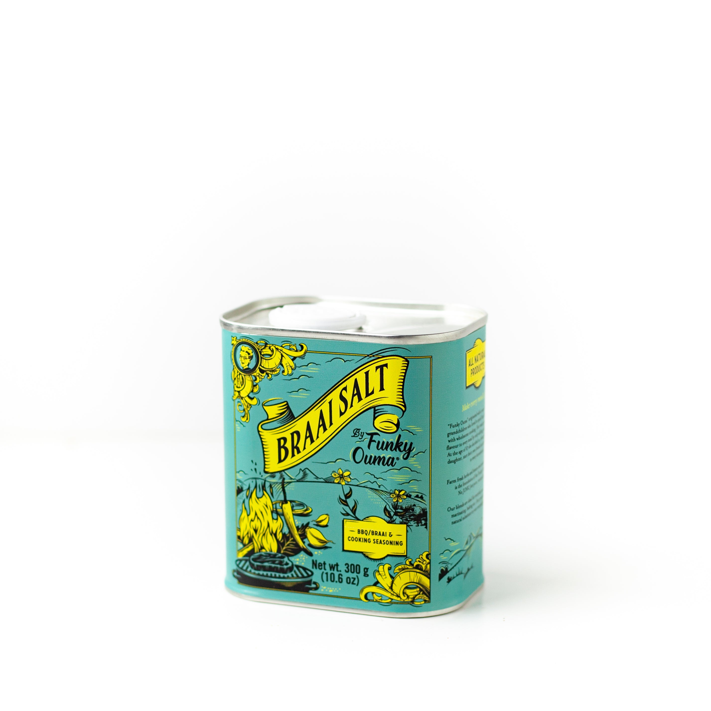 Funky Ouma Braai and Cooking Salt Tin - close-up