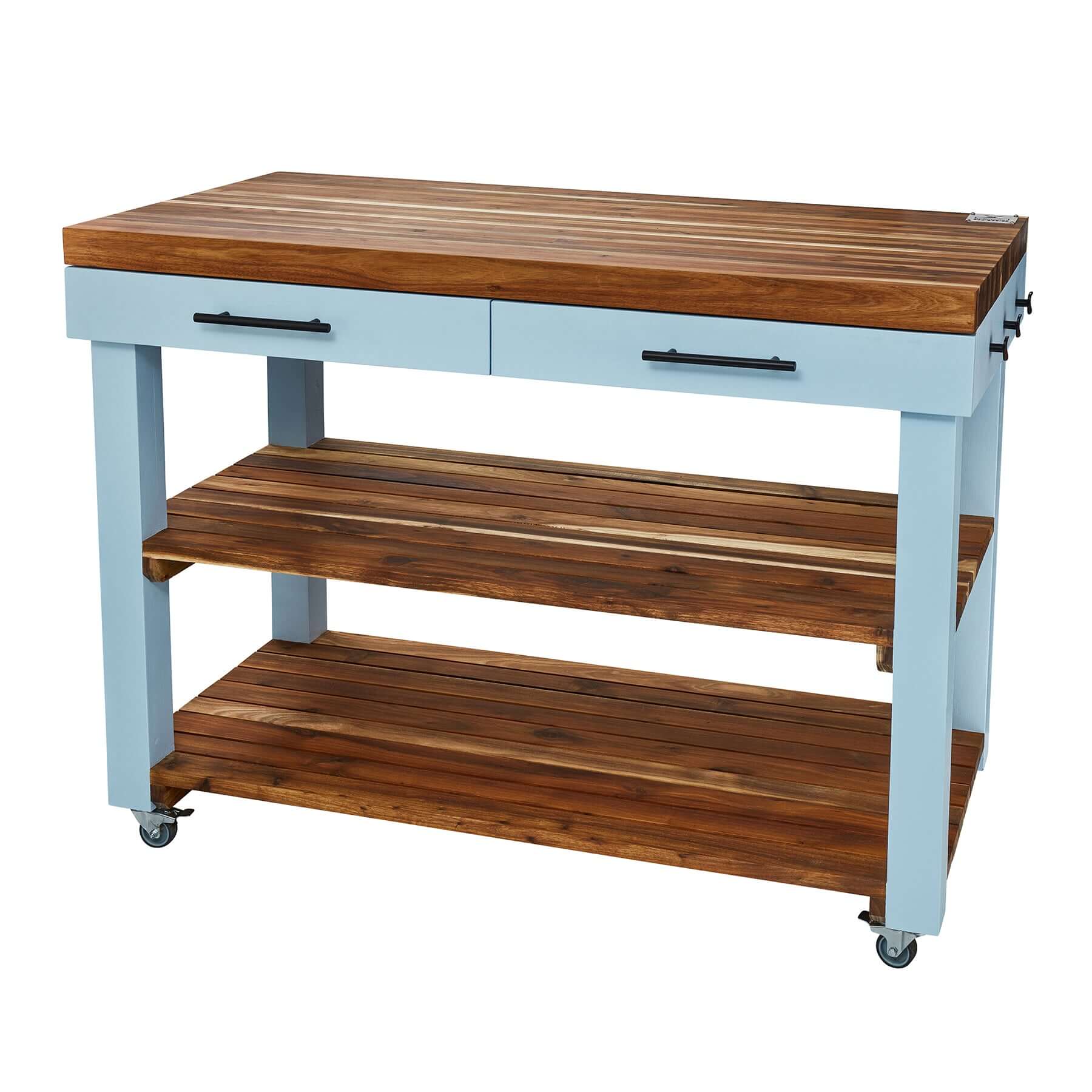 Butcher’s Bench – Compact & Double Drawer Options, wooden chopping board, handmade in South Africa, kitchen essentials.