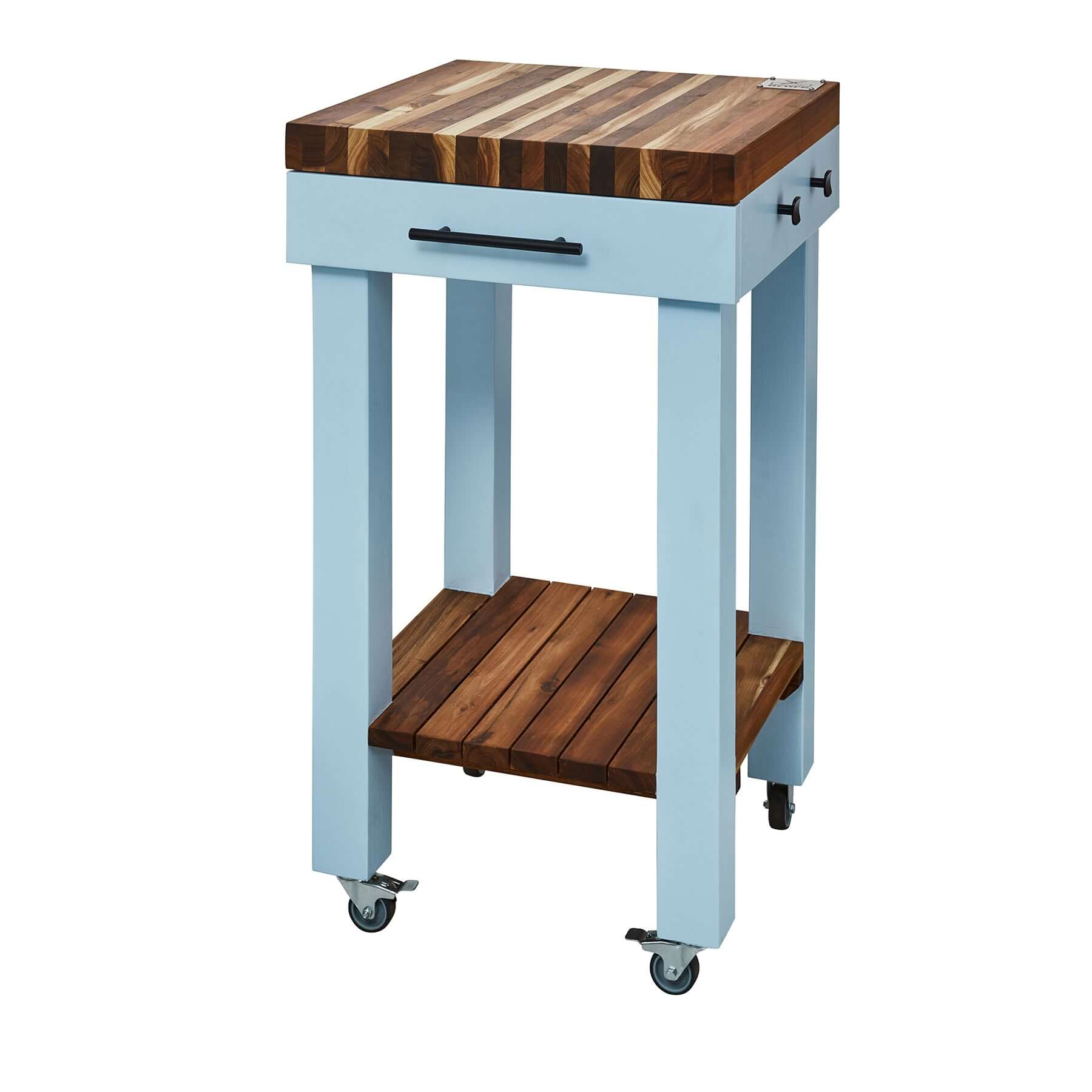Butcher’s Bench – Compact & Double Drawer Options with solid wood top and powder-coated steel frame.