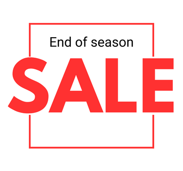 End of season sale banner with bold red text inviting customers to shop now for discounts.
