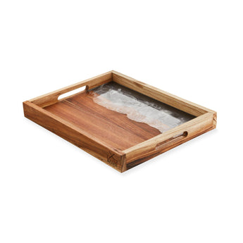 Small Wooden Serving Tray with black resin detail