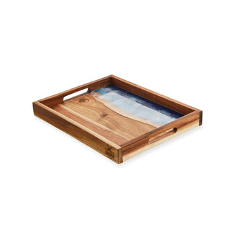 Small Wooden Serving Tray with blue resin detail