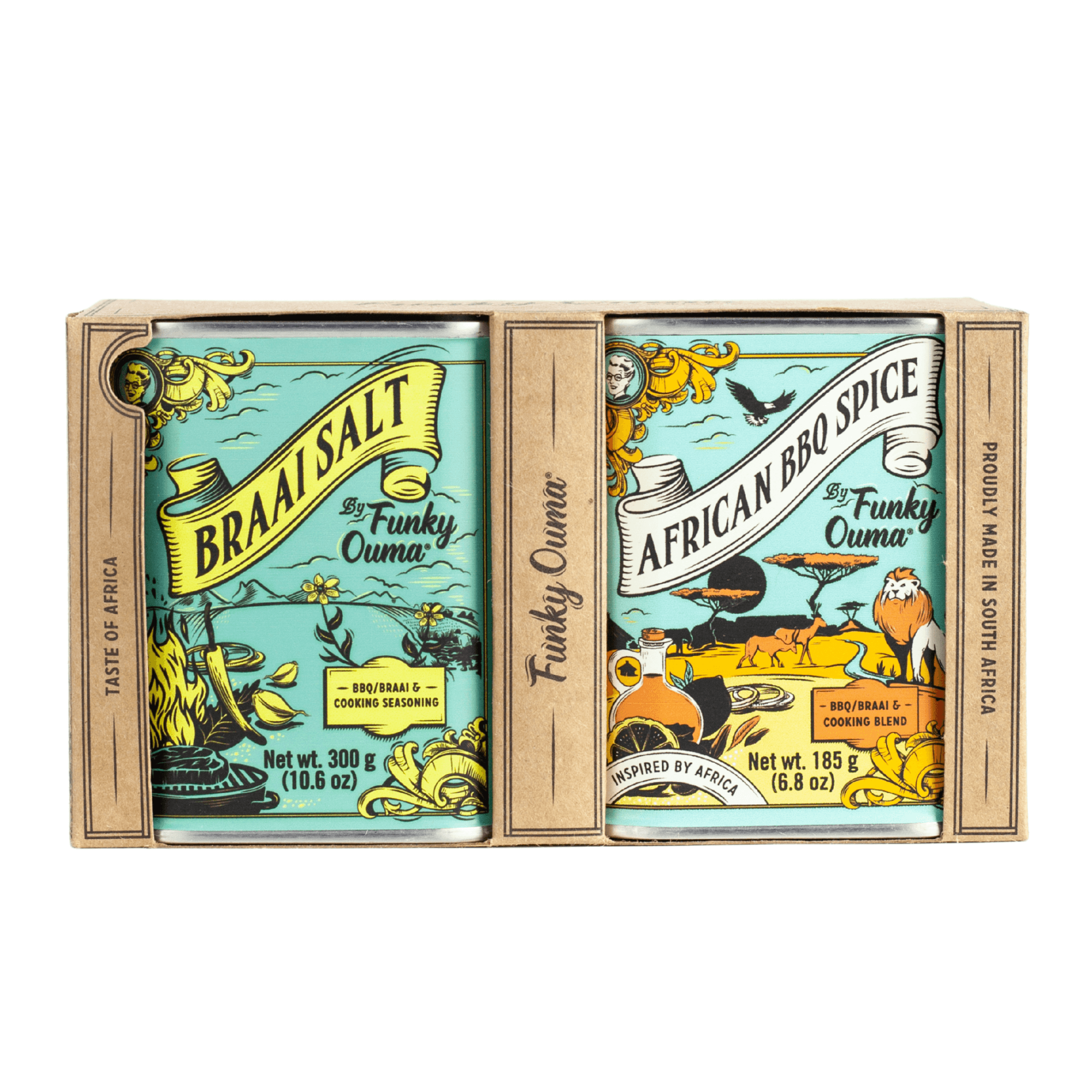 Grand Daddy Chopping Block + Funky Ouma Taste of Africa Gift Pack featuring Braai Salt and African BBQ Spice.