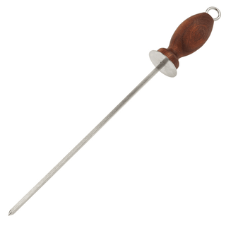 Single skewer with a solid wooden handle, ideal for grilling meat, fish, and vegetables over an open flame.