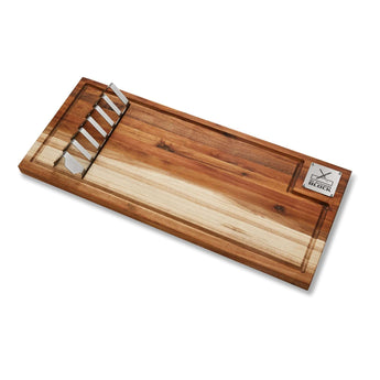 Braai and Slice Master Block with built-in grilling rack, perfect for grilling meats and enhancing outdoor cooking.