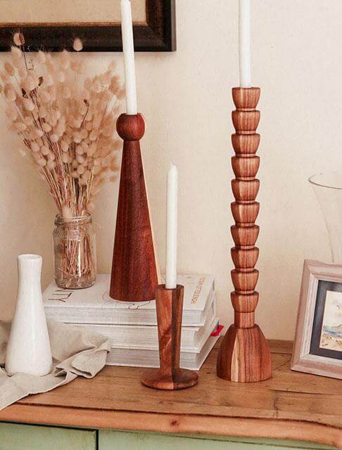 Rigil Large Blackwood Candlestick - Rustic Candle Holder
