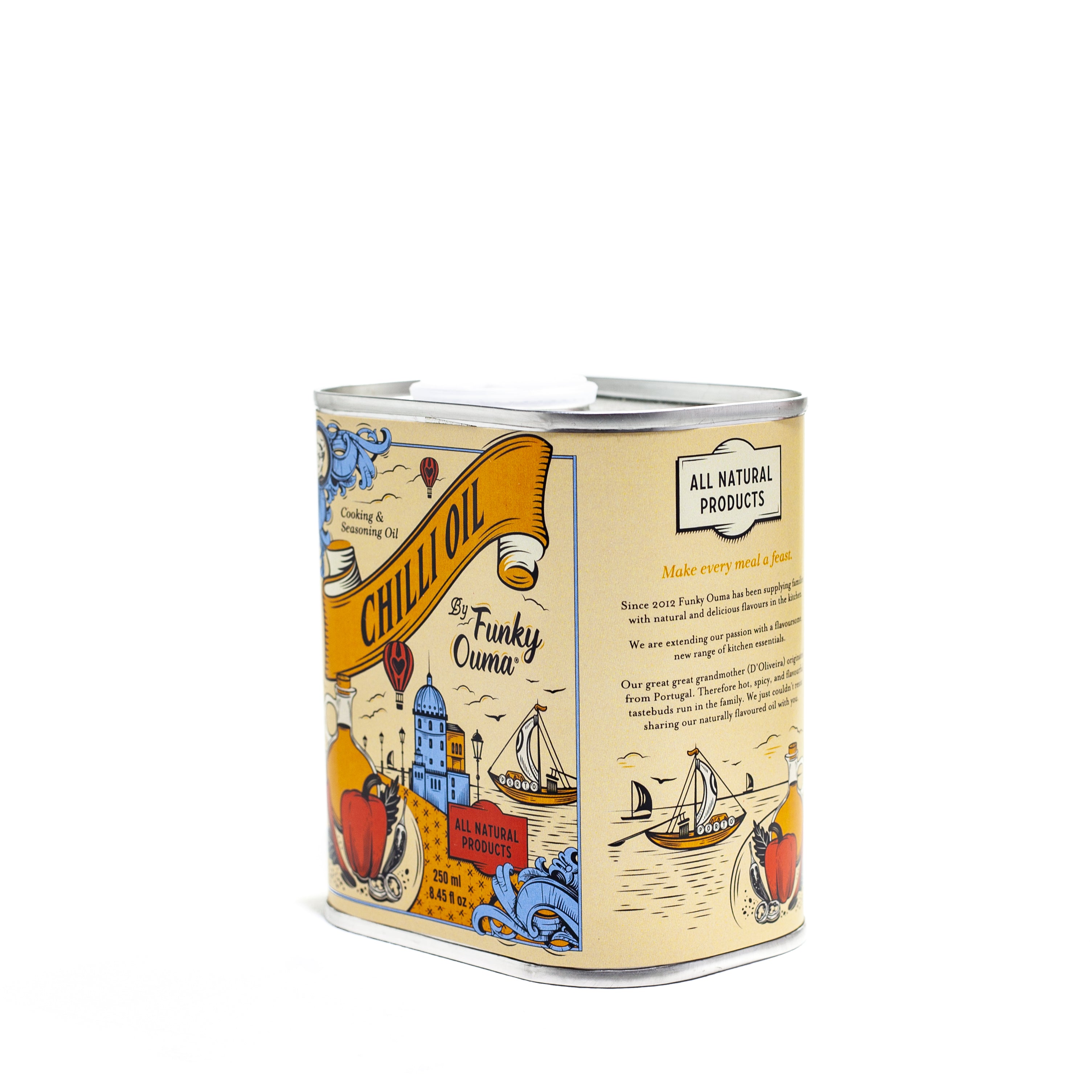 Funky Ouma Chilli Oil Tin - close-up