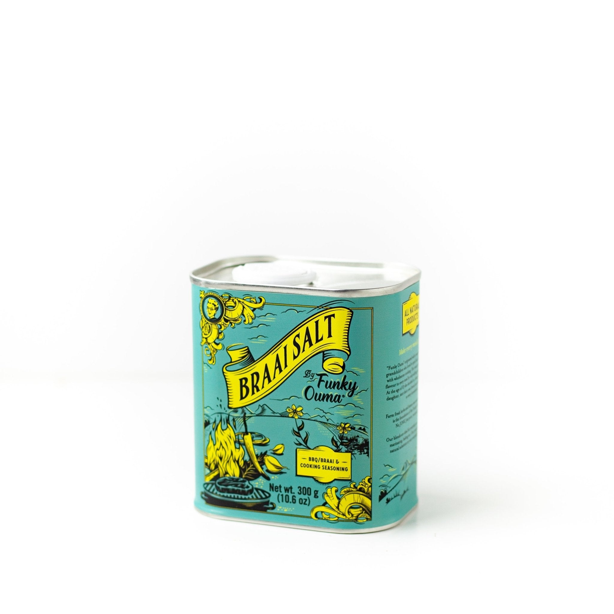 Funky Ouma Braai and Cooking Salt Tin - close-up