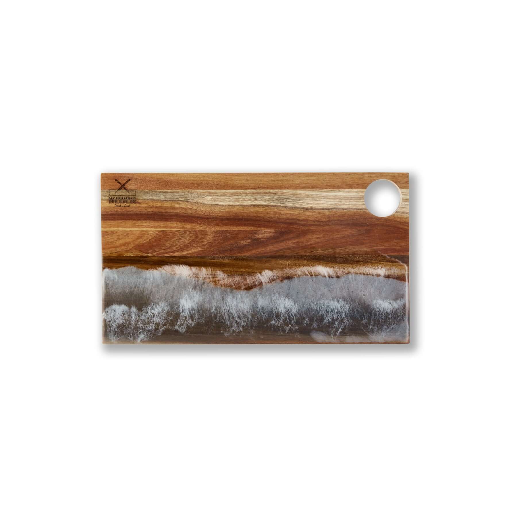 Handy Andy In Black Resin - a stunning wooden chopping board and serving board with striking black resin art.