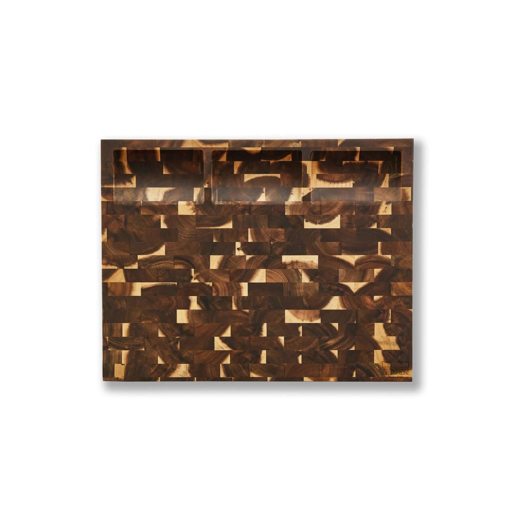 End Grain Prep Board with Compartments showcasing premium design and craftsmanship as a wooden chopping board.