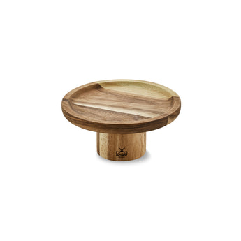 Handcrafted wooden cake stand with a round top, showcasing desserts elegantly for special occasions.