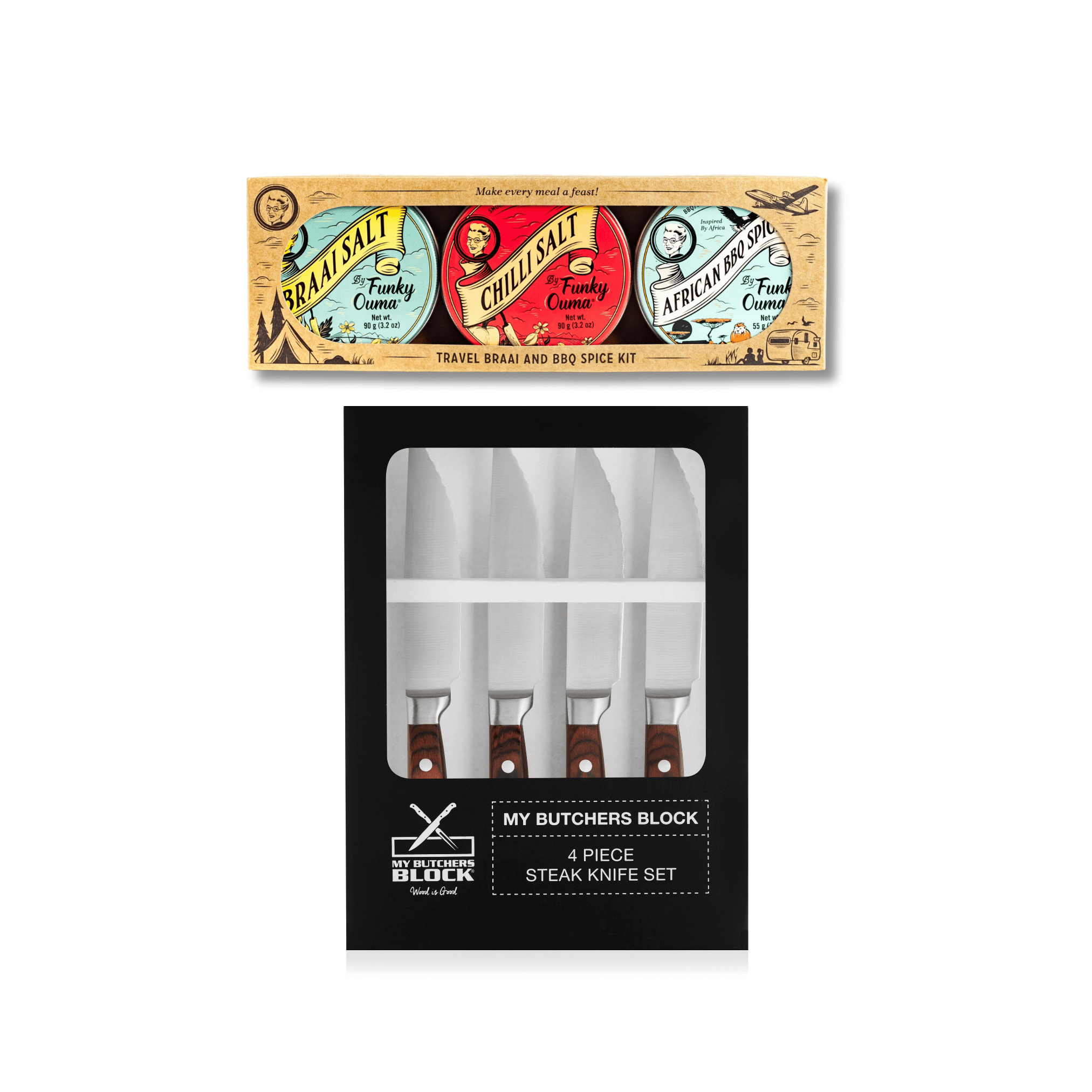 Set of Steak Knifes 4 Pack + Funky Ouma Braai Spice Kit - My Butchers Block Pty Ltd