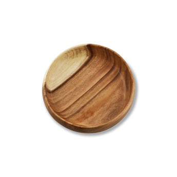 Medium wooden bowl with natural grain, perfect for serving salads, fruits, or as a decorative centerpiece.