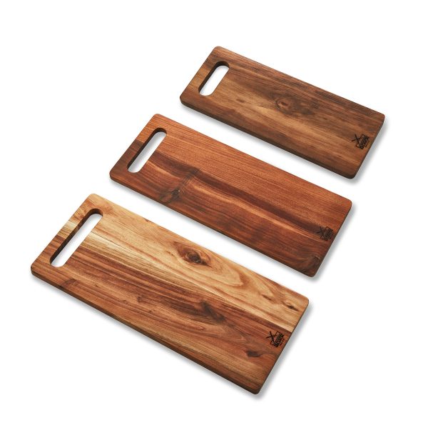 Handy Andy Board Set of 3 showing three boards laid flat, highlighting the wood grain and handle cutouts.